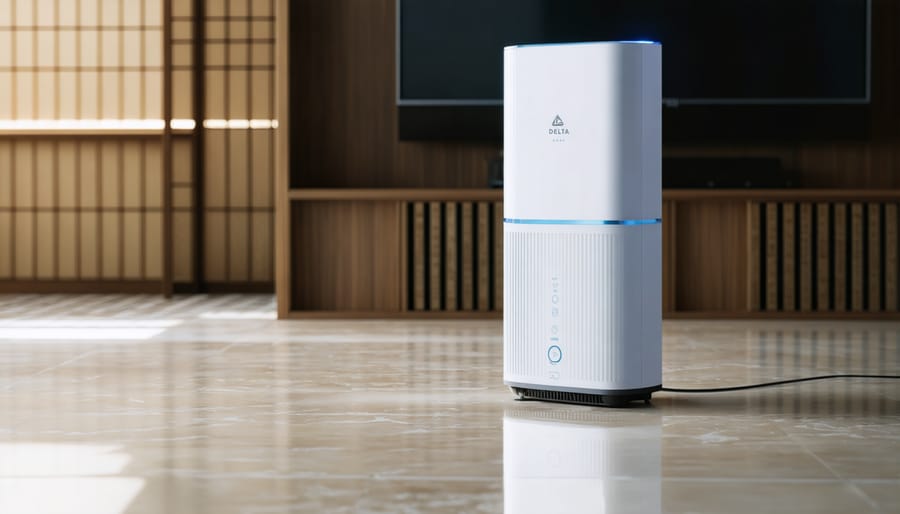 Hand adjusting home thermostat and humidity controls on wall