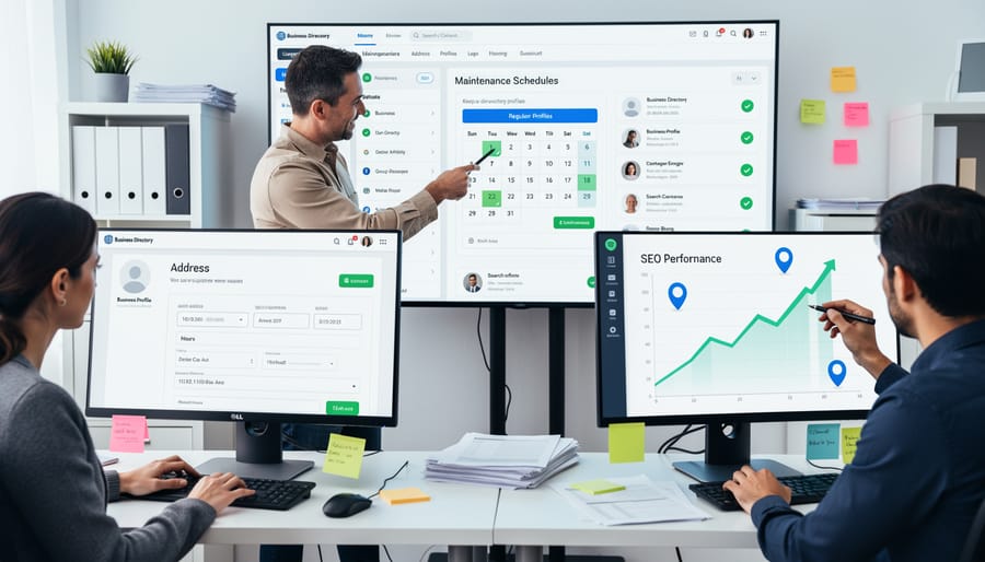 Overhead view of business planning workspace with notebook, smartphone calendar, and coffee