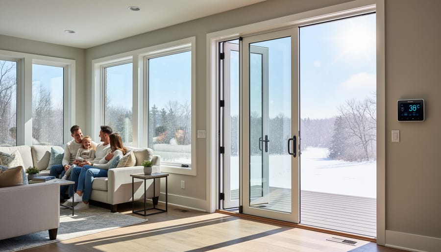 Close-up of a high-performance window with reflective triple-pane glass on a Colorado home