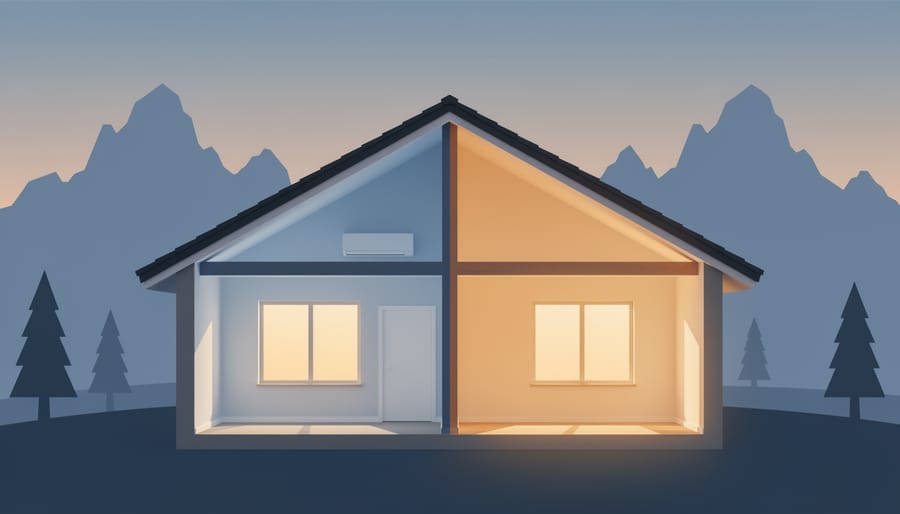 Colorado home exterior at dusk with warm interior light glowing through windows.