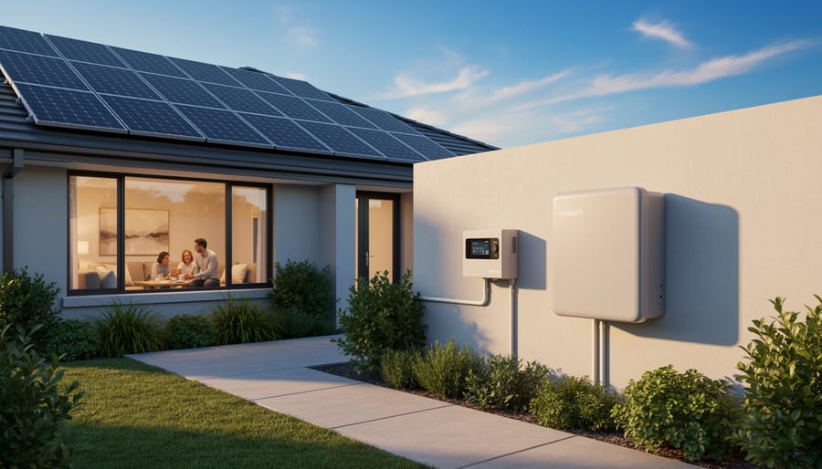 Solar battery storage and related equipment installed inside a clean utility space.